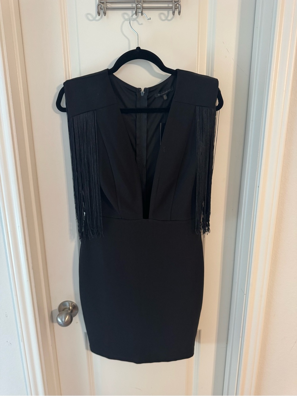 Black Fringe-Shoulder Bodycon Dress